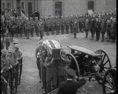 British Soldiers Carrying the Coffin of a British Soldier Draped in the Union Flag, 1920. Creator: British Pathe Ltd.