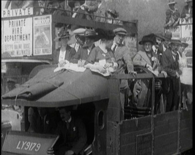 Cars, Buses and Pedestrians Arriving for the 1920 Epsom Derby, 1920. Creator: British Pathe Ltd.