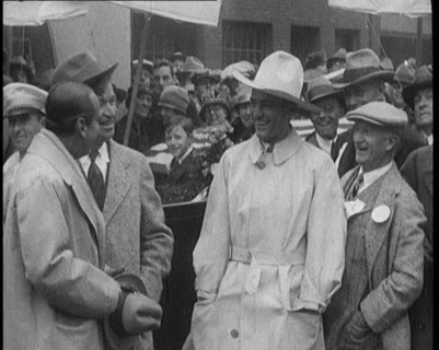 Silent Movie Stars Douglas Fairbanks, Will Rogers, and Tom Mix Posing for the Camera With..., 1921. Creator: British Pathe Ltd.
