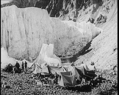 Tents and Groups of Civilians at a Base Camp at the Foot of Mount Everest, 1924. Creator: British Pathe Ltd.