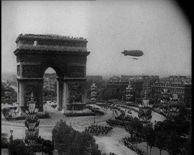 An Airship in the Skies Above Paris Near the Arc de Triomphe During the Royal State Visit..., 1938. Creator: British Pathe Ltd.