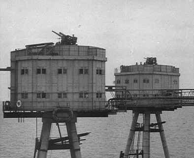 Anti-Aircraft Guns on a British Maunsell Army Fort Off the British Coast, 1940. Creator: British Pathe Ltd.
