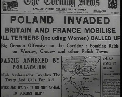 The Front Page of the Evening News on Friday September the First Reading 'POLAND..., 1939. Creator: British Pathe Ltd.