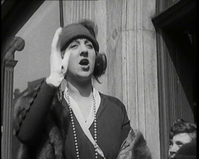 The Actress Violet Loraine Making a Passionate Speech Outside a Theatre, 1920s. Creator: British Pathe Ltd.