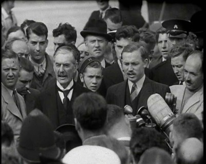 Neville Chamberlain, the British Prime Minister, Speaking to Male Journalists and Members..., 1938. Creator: British Pathe Ltd.
