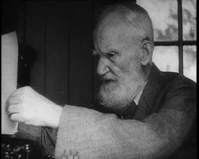 George Bernard Shaw Setting up a Typewriter, 1930s. Creator: British Pathe Ltd.