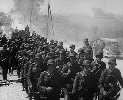German Soldiers Marching Down a Road, 1941. Creator: British Pathe Ltd.
