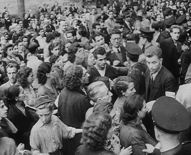 Italian Civilians Jostling in a Queue for Food, 1943-1944. Creator: British Pathe Ltd.