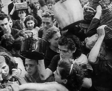 Italian Civilians Gathering Water in Naples, 1943-1944. Creator: British Pathe Ltd.