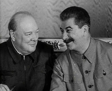Winston Churchill and Joseph Stalin at a Meeting, 1942. Creator: British Pathe Ltd.