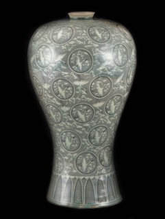 Celadon Prunus Vase with Inlaid Cloud and Crane Design. National Treasure No. 68, 12th century. Creator: The Oriental Applied Arts ().