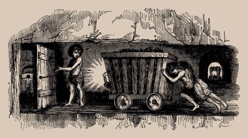 Child labour in coal mines: Two thrusters and a trapper in a coal mine, Second Half of the 19th cen. Creator: Anonymous ().
