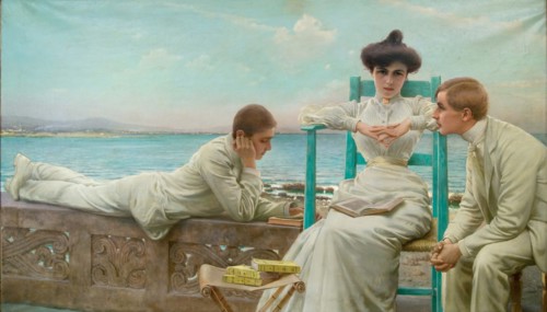 Reading by the sea (Lettura sul mare), 1910. Creator: Corcos; Vittorio Matteo (1859-1933).