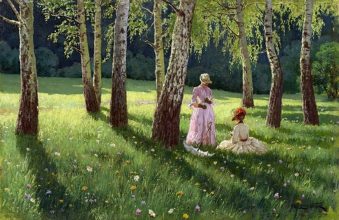 Two women in a wood, 1886. Creator: Wrzeszcz; Eugeniusz (1851-1917).