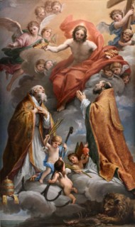 Christ in glory with Saints Clement and Ignatius of Antioch, End of 17th cen.. Creator: Mancini; Francesco (1679-1758).