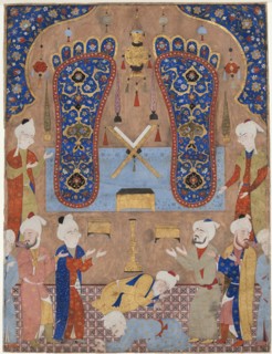 Scene in a mosque. From "Falnama" (Book of Omens) by Shah Tahmasp I., c1550-1560. Creator: Anonymous ().