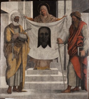 Veronica between Saints Peter and Paul, 1524-1525. Creator: Ugo da Carpi (1480-1532).