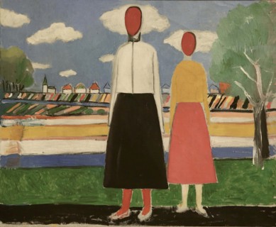 Two figures in the landscape, 1931-1932. Creator: Malevich; Kasimir Severinovich (1878-1935).