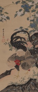 Pair of rooster and hen next to a rock, 1800. Creator: Jakuchu; Ito (1716-1800).