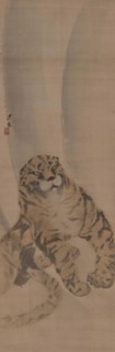 Part of a diptych depicting a quietly crouched tiger, 1820. Creator: Gessho; Cho (1772-1832).
