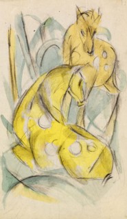 Two yellow animals (Two yellow deer), 1912-1913. Creator: Marc; Franz (1880-1916).