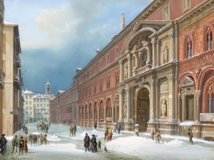 Milan, a view of the university in winter, . Creator: Bartezzati; Luigi (1820-1905).