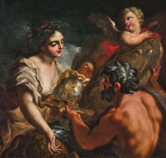 Vulcan hands Thetis the shield for Achilles, . Creator: Balestra; Antonio (1666-1740).