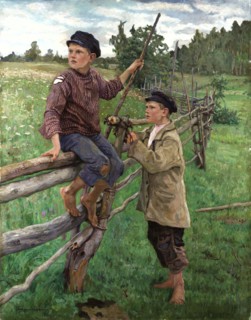 Peasant Boys, 1916. Creator: Bogdanov-Belsky; Nikolai Petrovich (1868-1945).