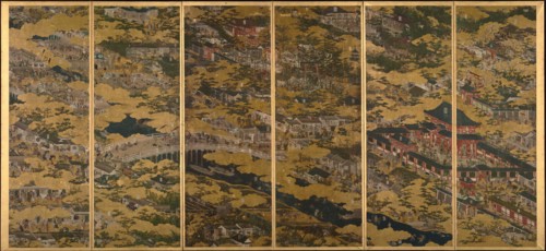 Scenes in and around Kyoto, One of a pair of six-section folding screens, c1615. Creator: Matabe (Matabei); Iwasa (1578-1650).