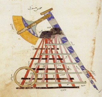 Mongols Catapult (trebuchet), from the Kitab fi ma'rifat al-hiyal al-handasiyya... Creator: Anonymous ().