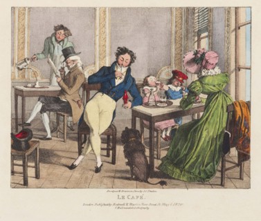 In the cafe. From: Twenty four subjects exhibiting the costume of Paris, 1822. Creator: Chalon; John James (1778-1854).