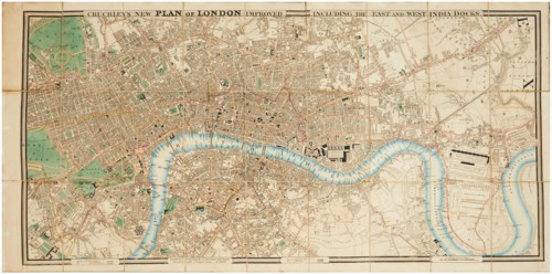 Plan of London including the East and West India Docks, c1830. Creator: Cruchley; George Frederick (1797-1880).