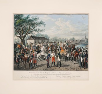 Emperor Francis I with Tsar Alexander I and King Frederick William III of Prussia on Sept 25, 1814. Creator: Hoechle; Johann Nepomuk (1790-1835).