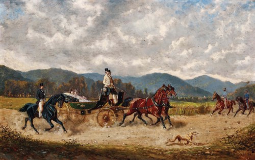 Empress Elisabeth in a carriage in Gödöllö, c1880. Creator: Bensa; Alexander von (1820-1902).