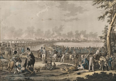 Bavarian troops under General Karl Philipp von Wrede Crossing the Danube near Vienna on July 6, 1809 Creator: Rugendas; Johann Lorenz; the Younger (1775-1826).