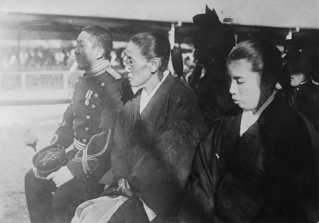 Prince Oyama with mother & wife at father's funeral, 1916. Creator: Bain News Service.