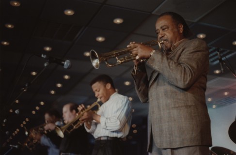 Harry "Sweets" Edison and Phil Harper, Jazz Inn Party, Nordwijk, Netherlands, 1989. Creator: Brian Foskett.
