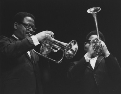 Dizzy Gillespie and Clark Terry, Daily Mail International Jazz Festival, Manchester, 1963. Creator: Brian Foskett.