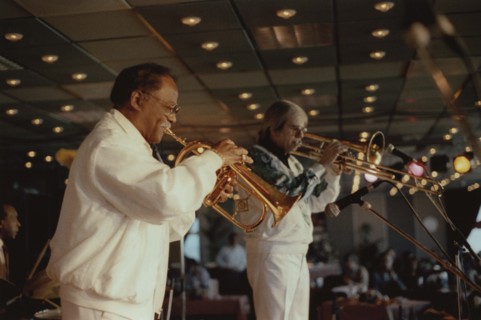 Clark Terry and Bob Brookmeyer, Jazz Inn Party, Nordwijk, Netherlands, 1989. Creator: Brian Foskett.