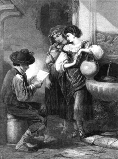 The Letter, by H. P. Riviere, in the Exhibition of the Society of Painters in Water Colours, 1869. Creator: Unknown.