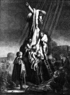 The Descent From The Cross, etching by Rembrandt, 1870. Creator: Unknown.
