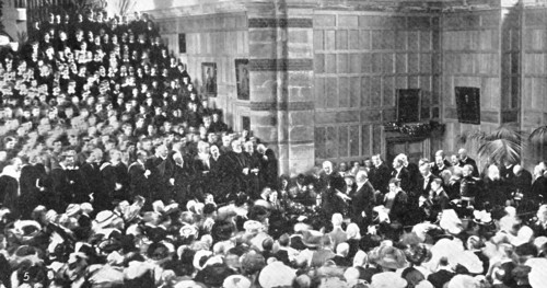 The King declaring open the new speech-room at Rugby School, 1909. Creator: Graphic Photo Union.