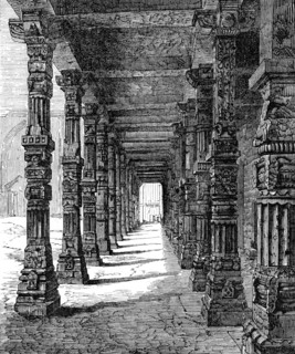 Indian Architecture: colonnade of Hindu pillars near the Kootub, at Delhi, (eleventh century), 1870. Creator: Unknown.