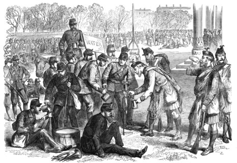 The Easter Volunteer Review: preparing for the field, 1870. Creator: Unknown.