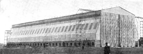 The Home Of "Zeppelin I": The Newly Built Air-Ship Shed..., Near Metz, 1909.  Creator: Reclam.