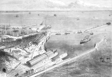 Proposed Channel Railway Ferry: station and pier at Dover, 1870. Creator: Unknown.