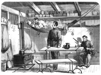 Sketches From Ireland: interior of portable hut for police in Mayo, 1870. Creator: Unknown.