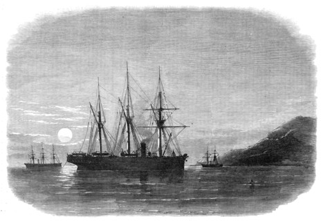Laying the Submarine Telegraph between Malta and Gibraltar, off the Isle of Pantellaria, 1870. Creator: Unknown.