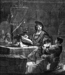 The Gold-Weigher, etching by Rembrandt, 1870. Creator: Unknown.