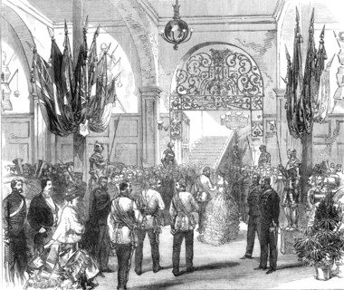 The Hon. Artillery Company's Ball: arrival of the Prince and Princess of Wales, 1870. Creator: Unknown.